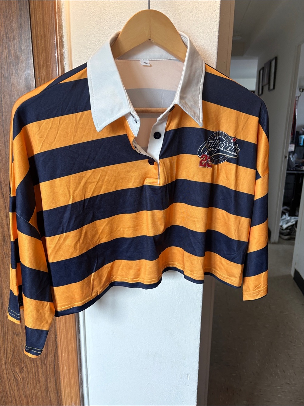 Kids Striped Rugby Shirt in Yellow & Navy with White Collar